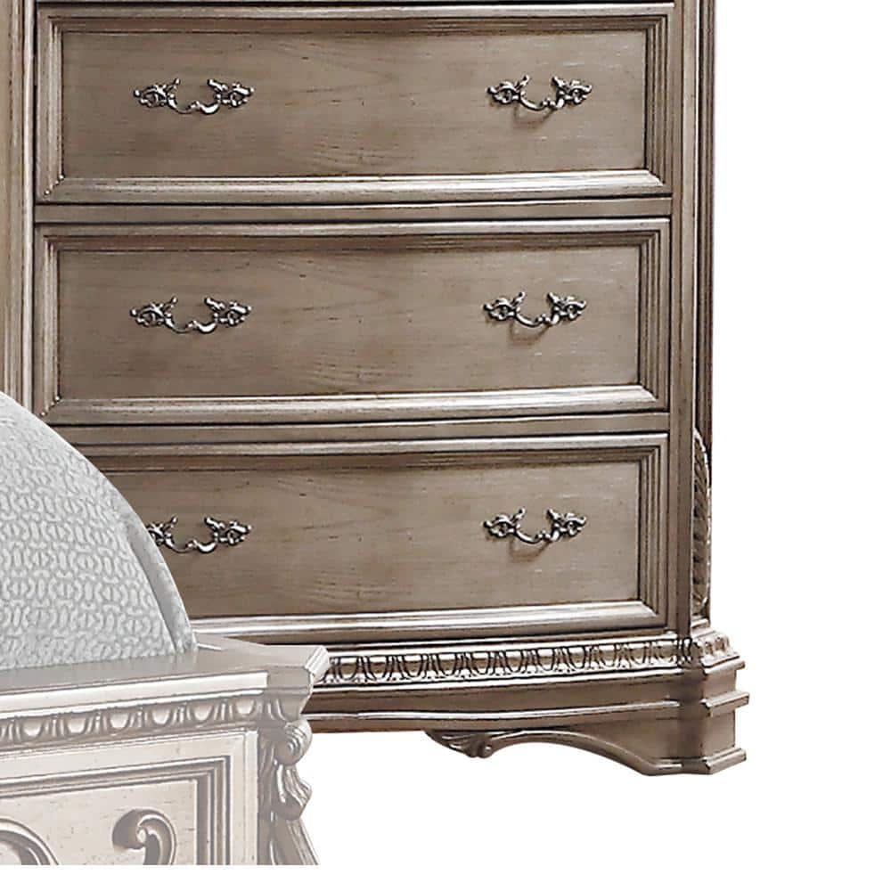 42" Northville Chest Antique Silver - Acme Furniture: 5-Drawer Wood Storage, Metal Glides, No Assembly Required