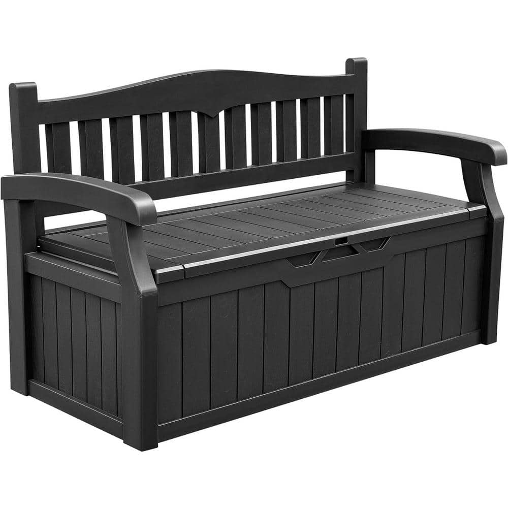 Devoko 80 Gallon Storage Bench Deck Box Lockable for Patio Furniture, Garden Decor and Outdoor Seating for Cushions, Garden Tools and Pool Supplies (Black)