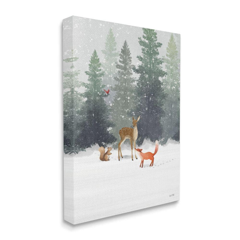 Shiartex  Winter Season Forest Animals Fox Deer Squirrel,Canvas Wall Art,16x20 in/12x16 in, Off- White