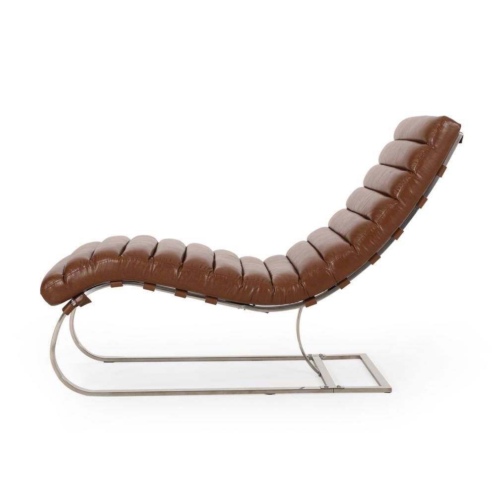 Noble House Amuri Indoor Faux Leather Tufted Chaise Lounge, Cognac
