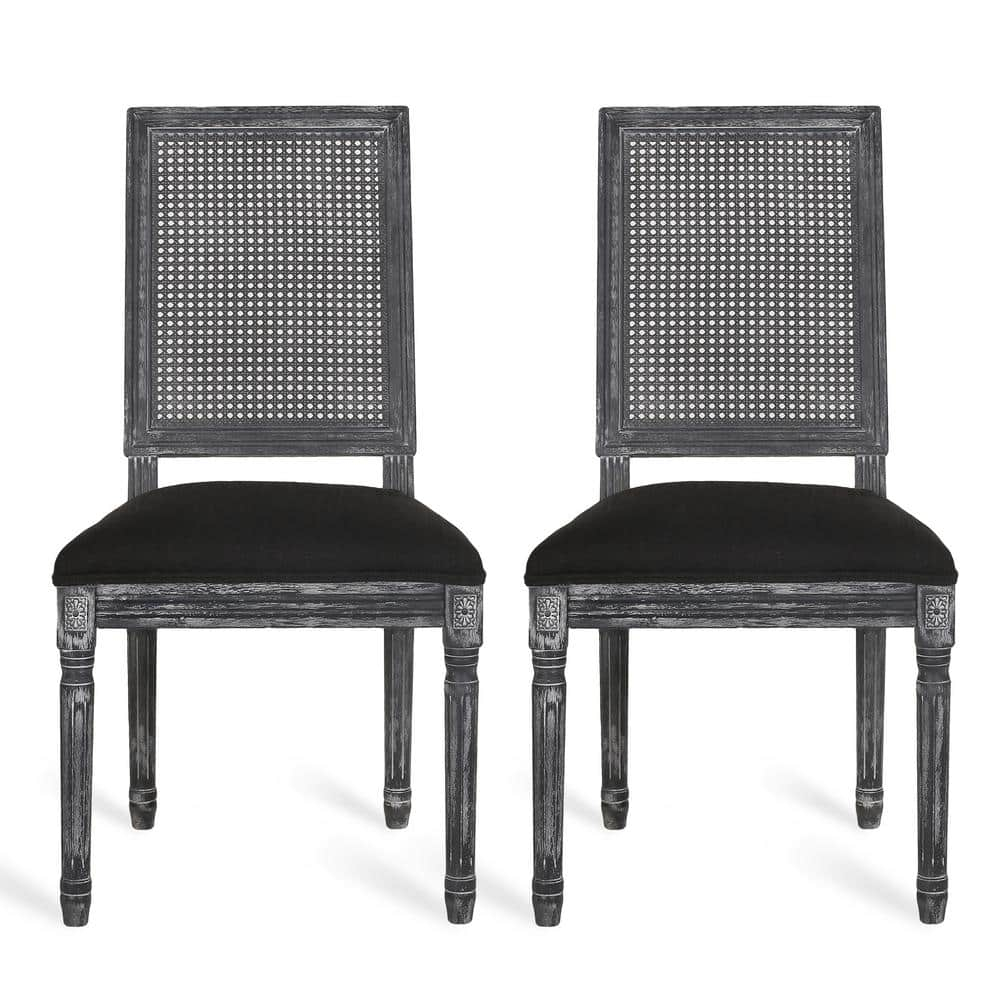 Noble House Beckstrom French Fabric Dining Chair, Set of 2, Black