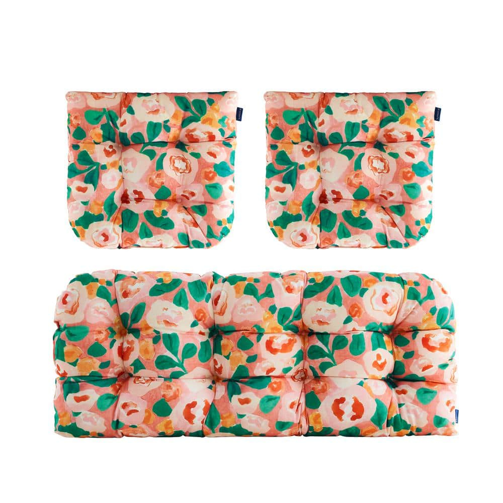 BLISSWALK Outdoor Chair Cushions,3 Piece Loveseat Outdoor Cushions Set,Tufted/Wicker Patio Cushion for Patio Furniture All Weather,44“x19 x5,Floral