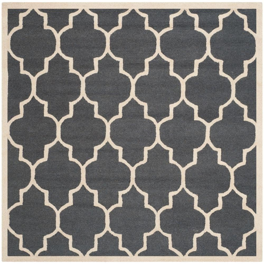 SAFAVIEH Cambridge Kevin Geometric Wool Area Rug, Dark Grey/Ivory, 10' x 10' Square