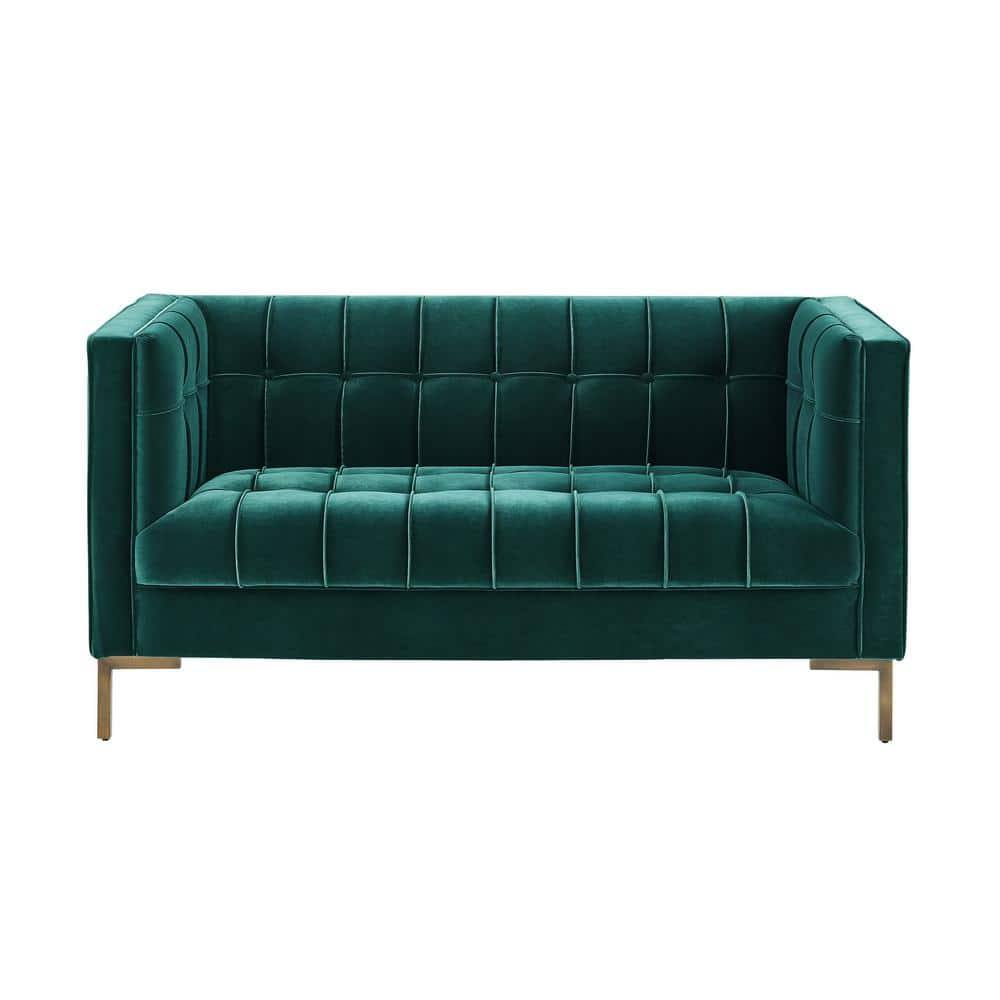 Isaac 84" Green Velvet Tufted Tuxedo Arm Sofa