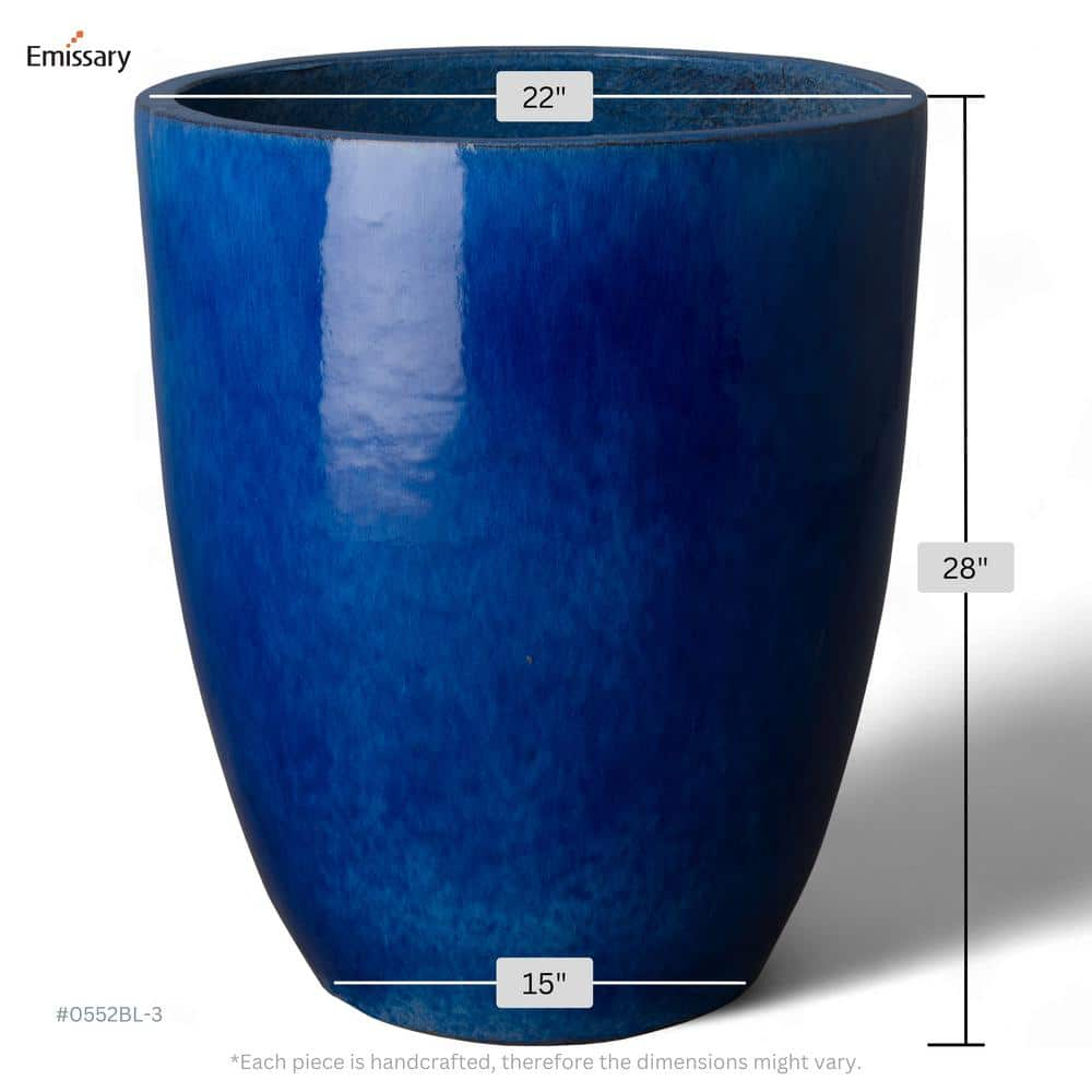 Tall 22 in. D x 28 in. H Blue Ceramic Round Planter with Drainage Hole