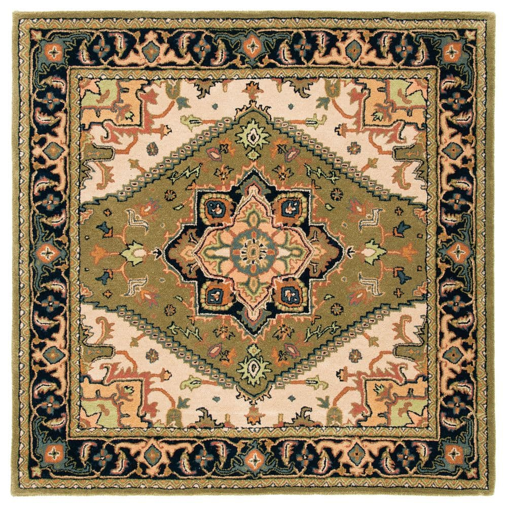 SAFAVIEH Heritage York Oriental Wool Area Rug, Green/Light Brown, 4' x 4' Square