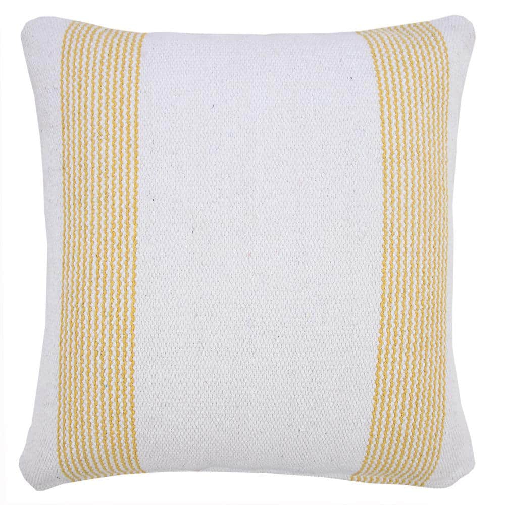 Balanced Yellow / White 20 in. x 20 in. Border Pinstripe Indoor Throw Pillow