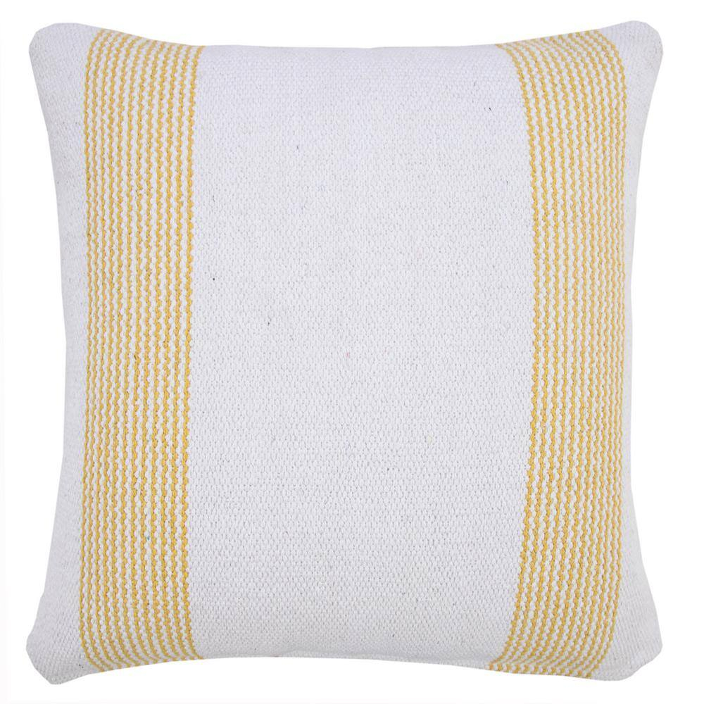 Balanced Yellow / White 20 in. x 20 in. Border Pinstripe Indoor Throw Pillow