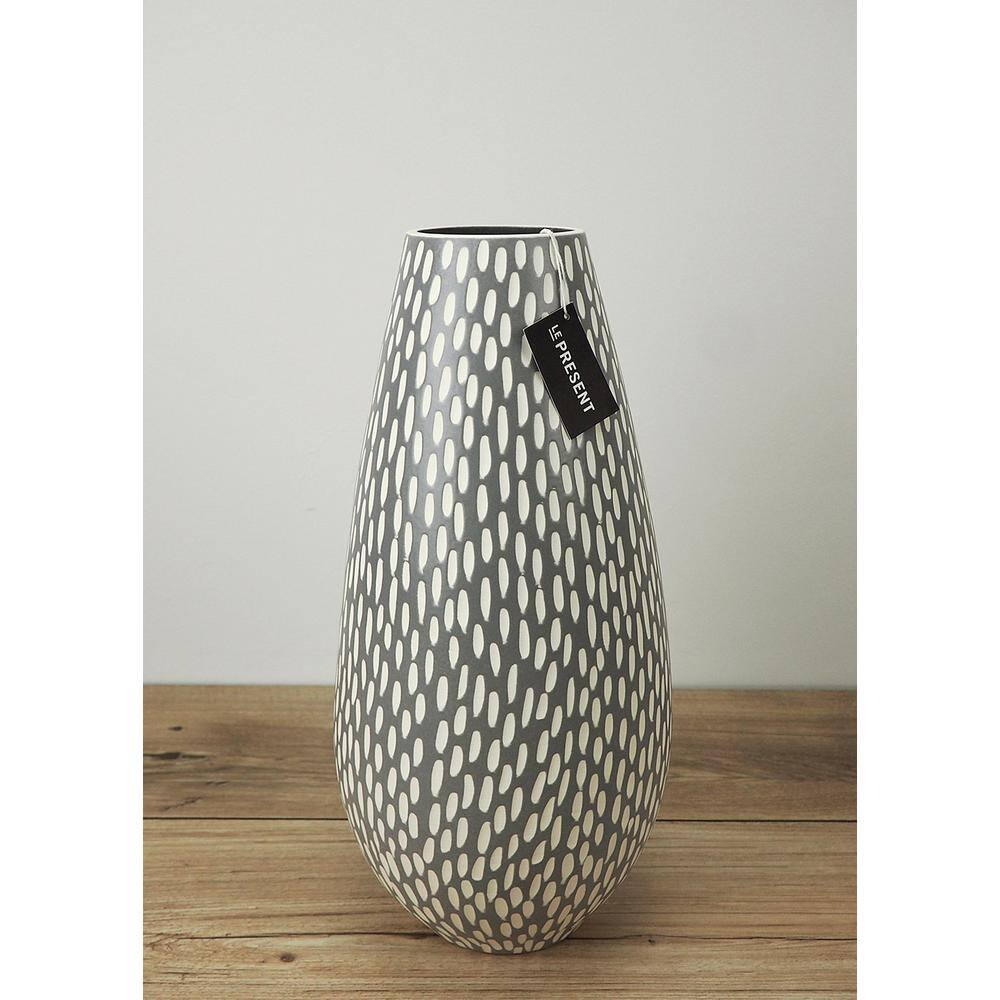 Drop Wide Tall Ceramic Vase in Dash Grey Matte FInish 13.7" Height