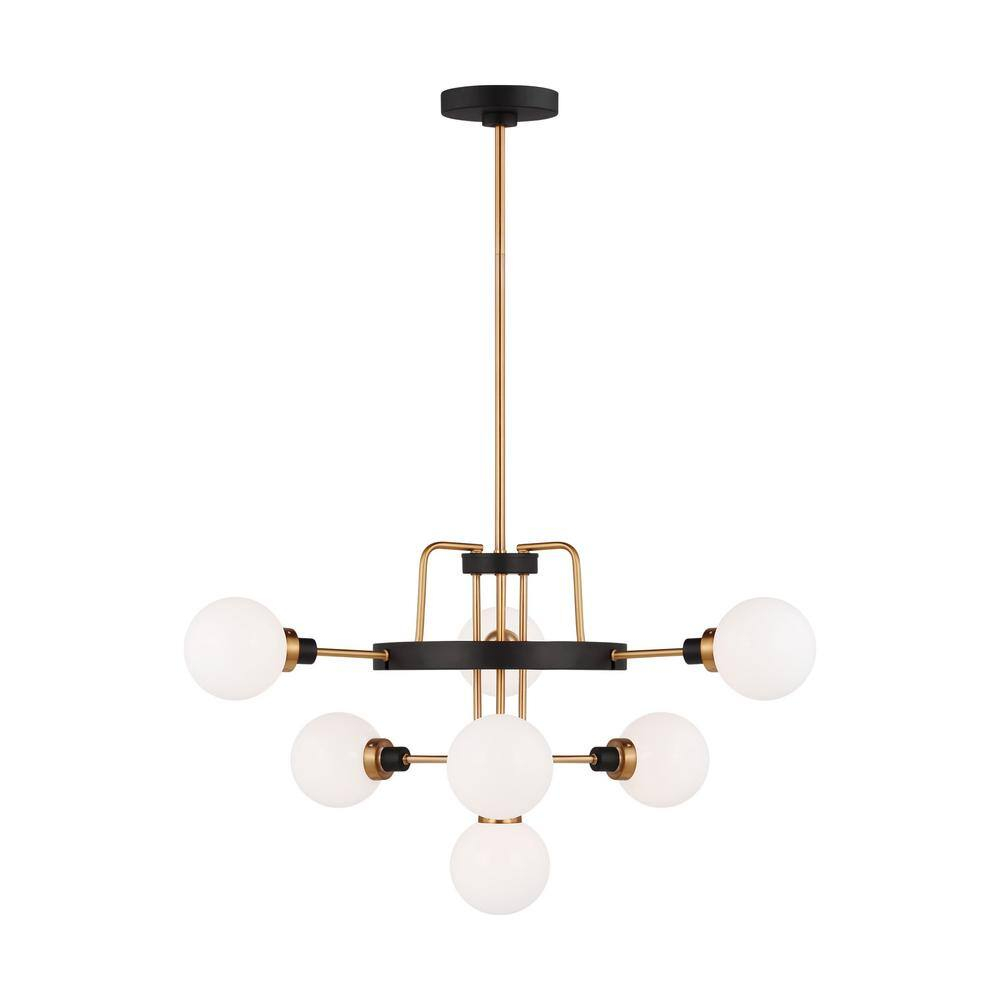 Rowan Satin Brass 7-Light Outdoor Chandelier with Etched Opal Glass Shades