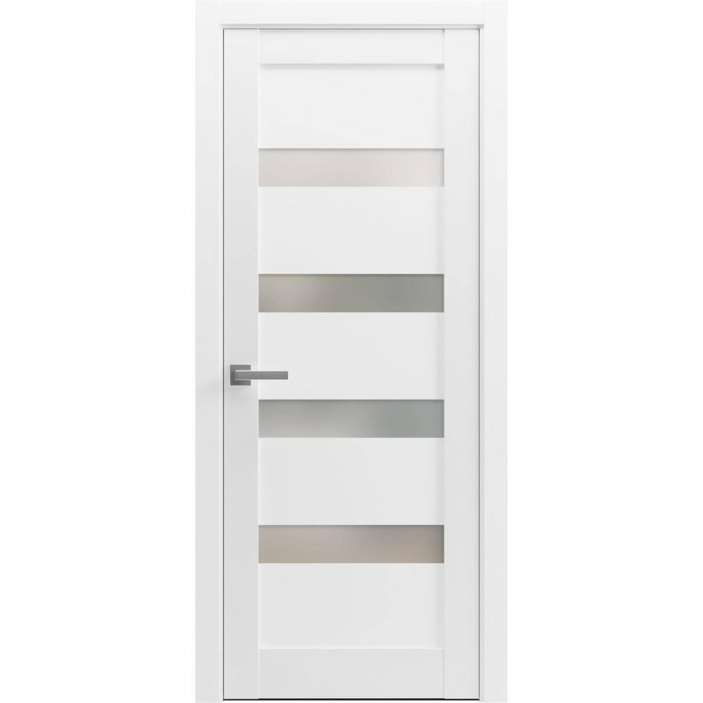 Pantry Kitchen Lite Pre-Hung Door with Hardware | Quadro 4113 White Silk with Frosted Opaque Glass | Single Panel Frame Trims | Bathroom Bedroom Sturdy Doors -24" x 80"