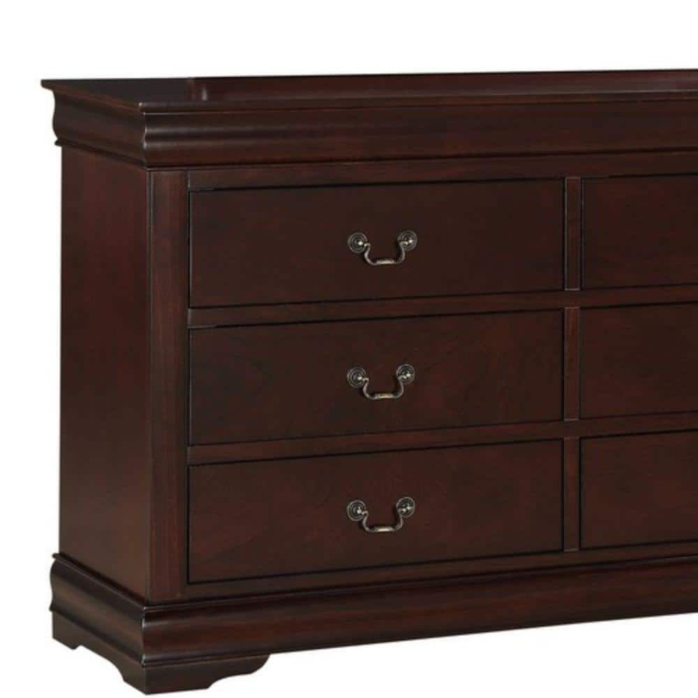 Benzara Transitional Style 6 Drawer Dresser with Metal Pulls, Cherry Brown