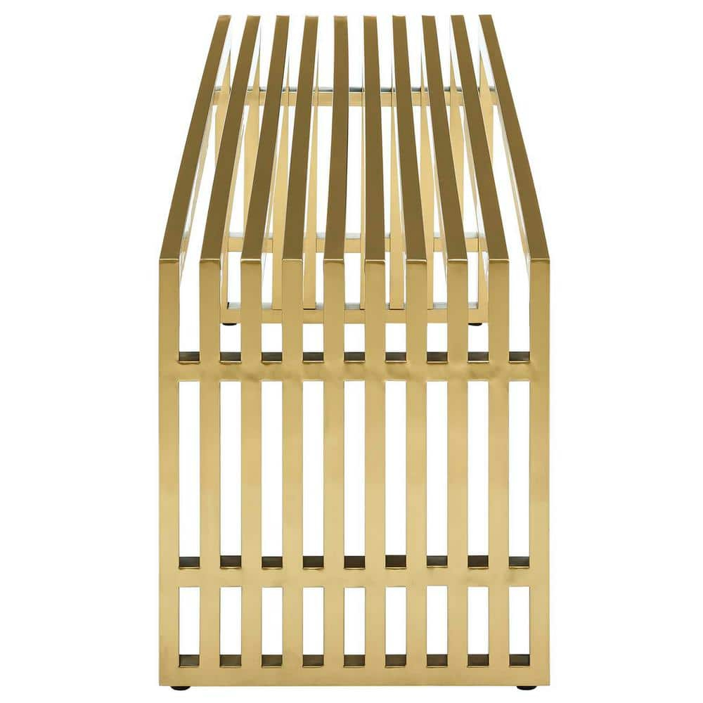 Elegant Gridiron 60'' Gold Stainless Steel Bedroom Bench