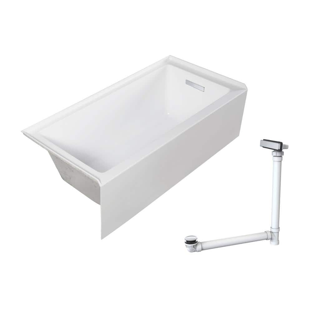 Unity White Acrylic Alcove Bathtub with Polished Chrome Drain