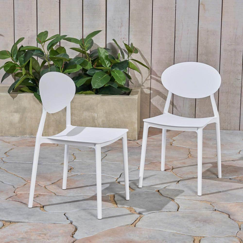 GDF Studio Brynn Indoor/Outdoor Plastic Stacking Chairs, Set of 2, White