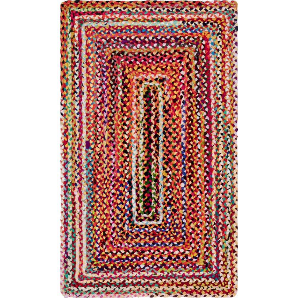 Handmade Colorful Braided Chindi Rectangular Rug 3x5