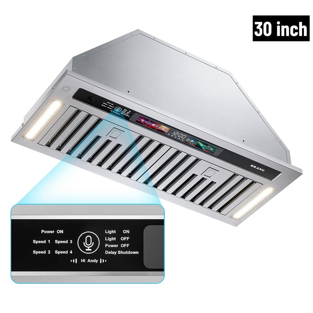 Range Hood Insert 30 Inch, 900 CFM Smart Voice/Gesture/Touch Control, 4 Speed Exhaust Fan, Stainless Steel Kitchen Hood with Charcoal Filter, Ducted/Ductless Convertible