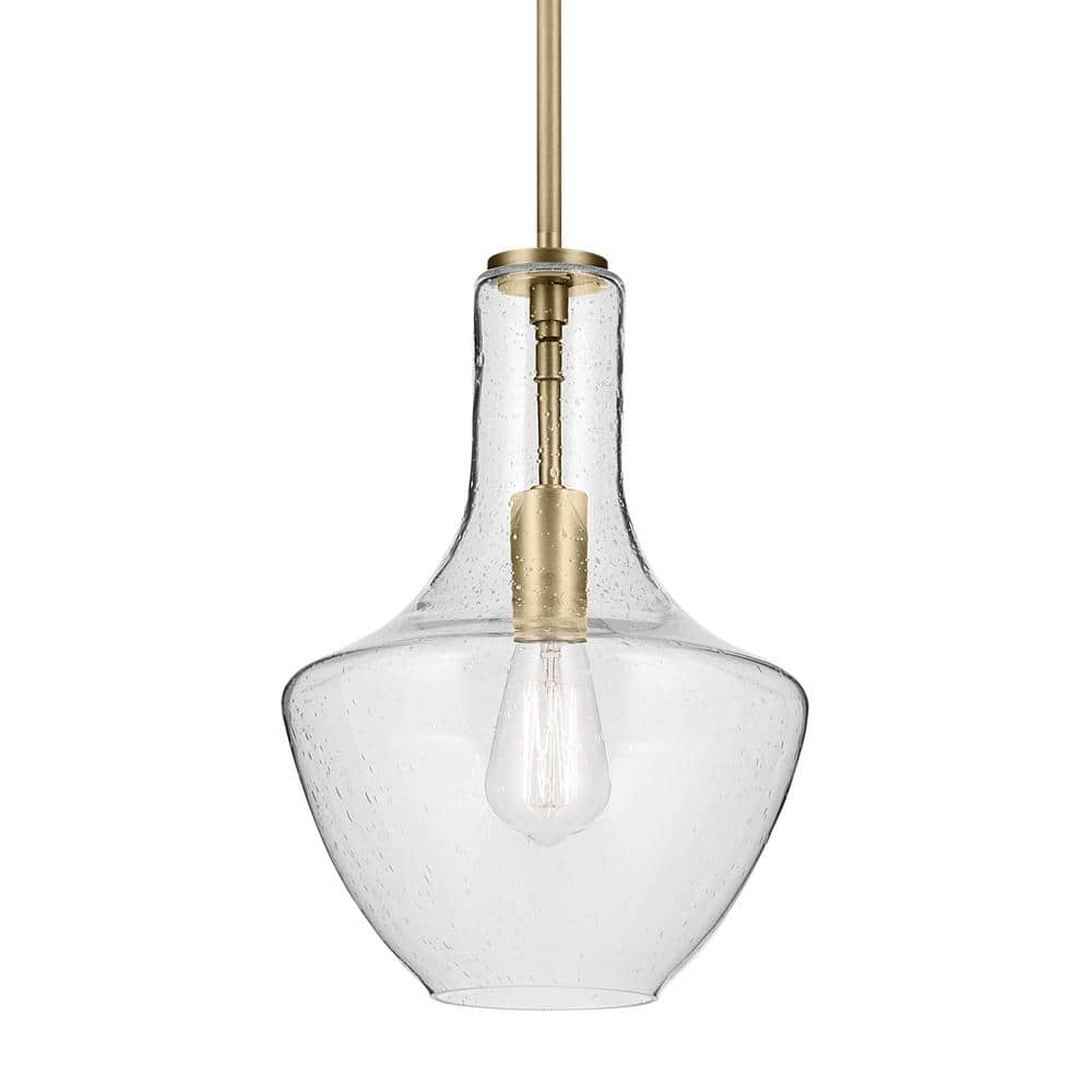 Natural Brass Mini Pendant with Clear Seeded Glass Shade