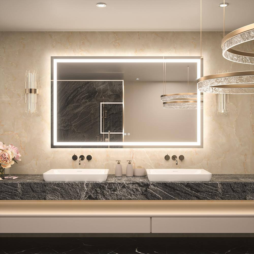 Keonjinn LED Bathroom Mirror 60 ” x 36 ” with Frontlit & Backlit, Lighted Mirror with Stepless Dimmable 3-Color Lights, Bathroom Vanity Mirror with HD Tempered Glass, UL-Listed LED Driver, CRI90+