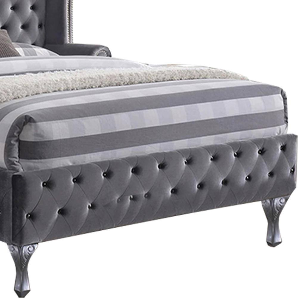 ACME Rebekah Eastern King Bed, Gray Velvet (1Set/4Ctn)-Color:Gray Velvet,Quantity:1,Style:Transitional