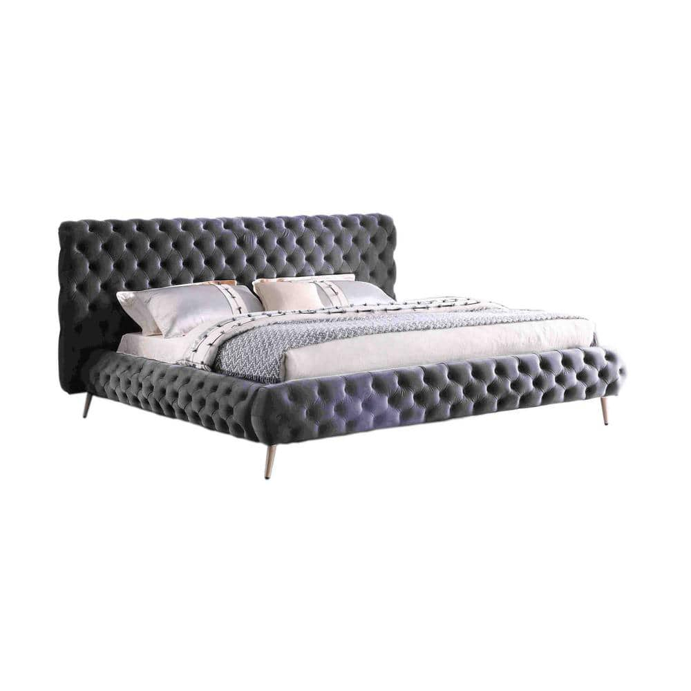 Regal Velvet Tufted Queen Platform Bed with Wood Frame