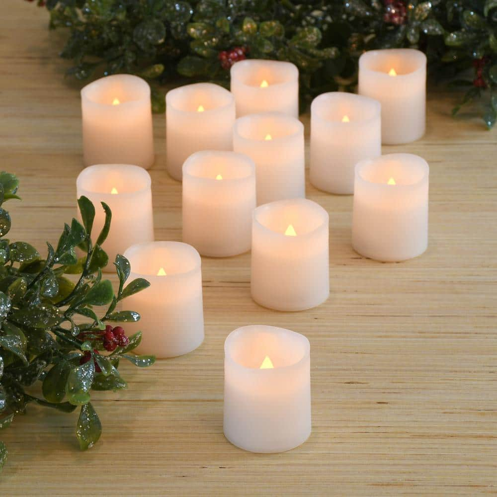 LumaBase Battery Operated LED Votive Candles, Amber - Set of 12