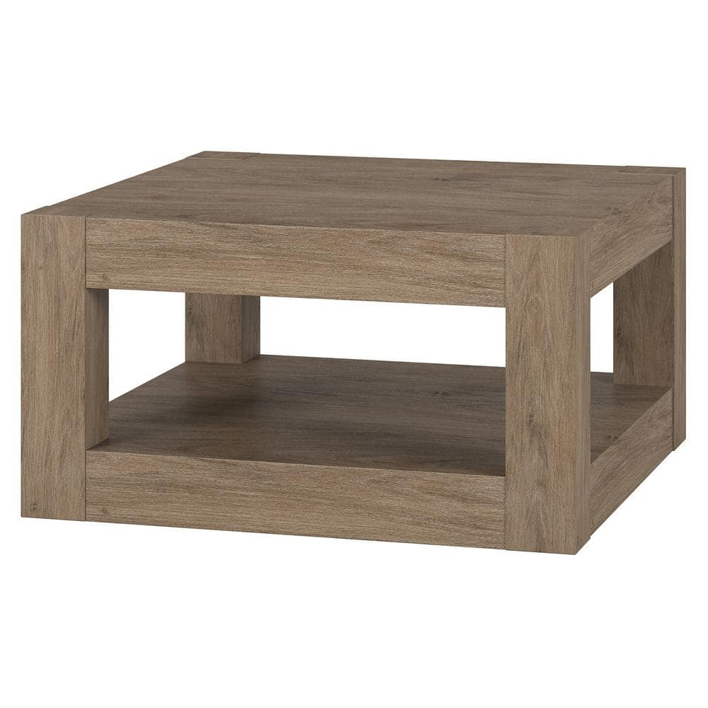 Evelyn&Zoe Hughes 32" Wide Square Coffee Table, Antiqued Gray Oak