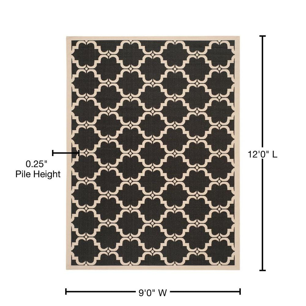 SAFAVIEH Courtyard Estelle Geometric Indoor/Outdoor Area Rug, 9' x 12', Black/Beige