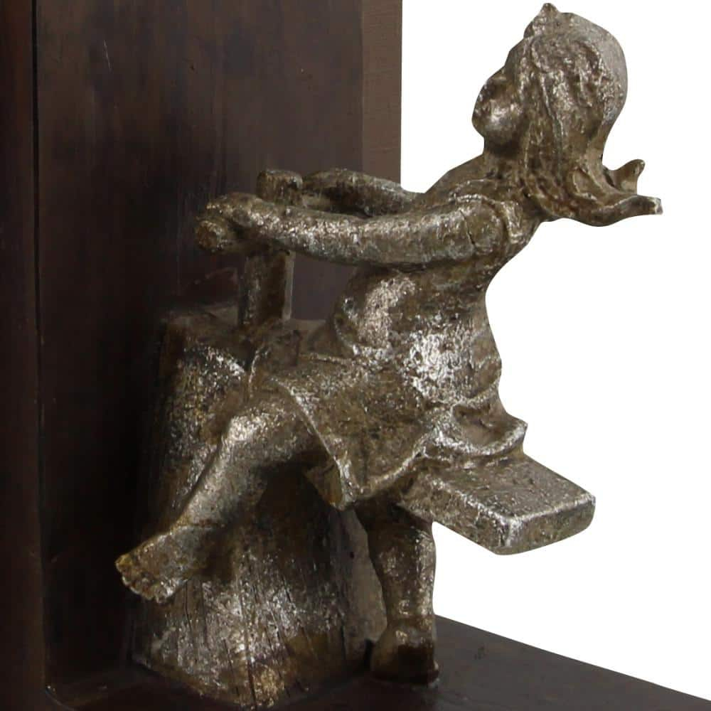 DecMode 4" People Brown Polystone Bookends with Swing Set (Set of 2)