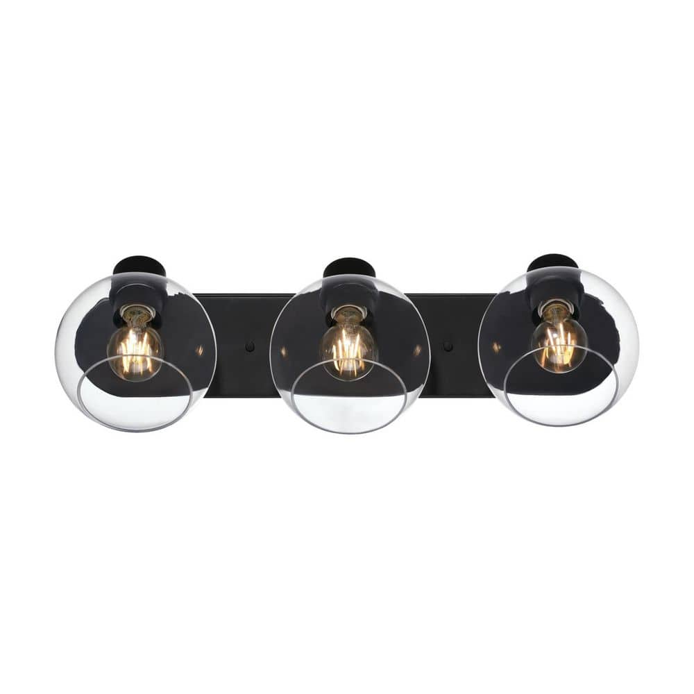 Hyson Three Light Wall Fixture, Matte Black & Clear Glass