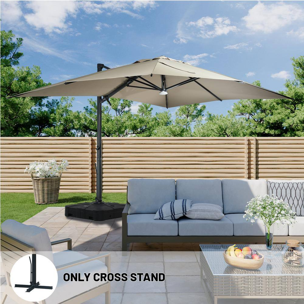 10x13 ft. 360° Rotation Square Cantilever Patio Umbrella with Bluetooth Speaker and LED Light in Taupe