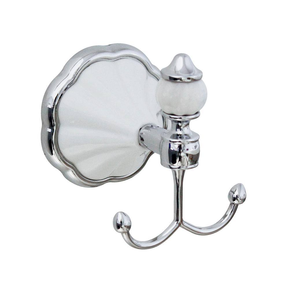 FLORA 4 Piece Bathroom Accessories Set in White Porcelain and Polished Chrome