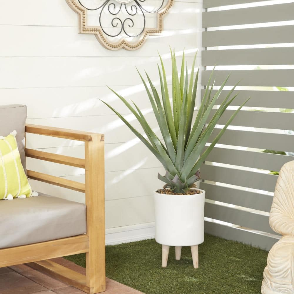 DecMode 42" Artificial Agave Plant in Realistic Leaves and White Ceramic Pot