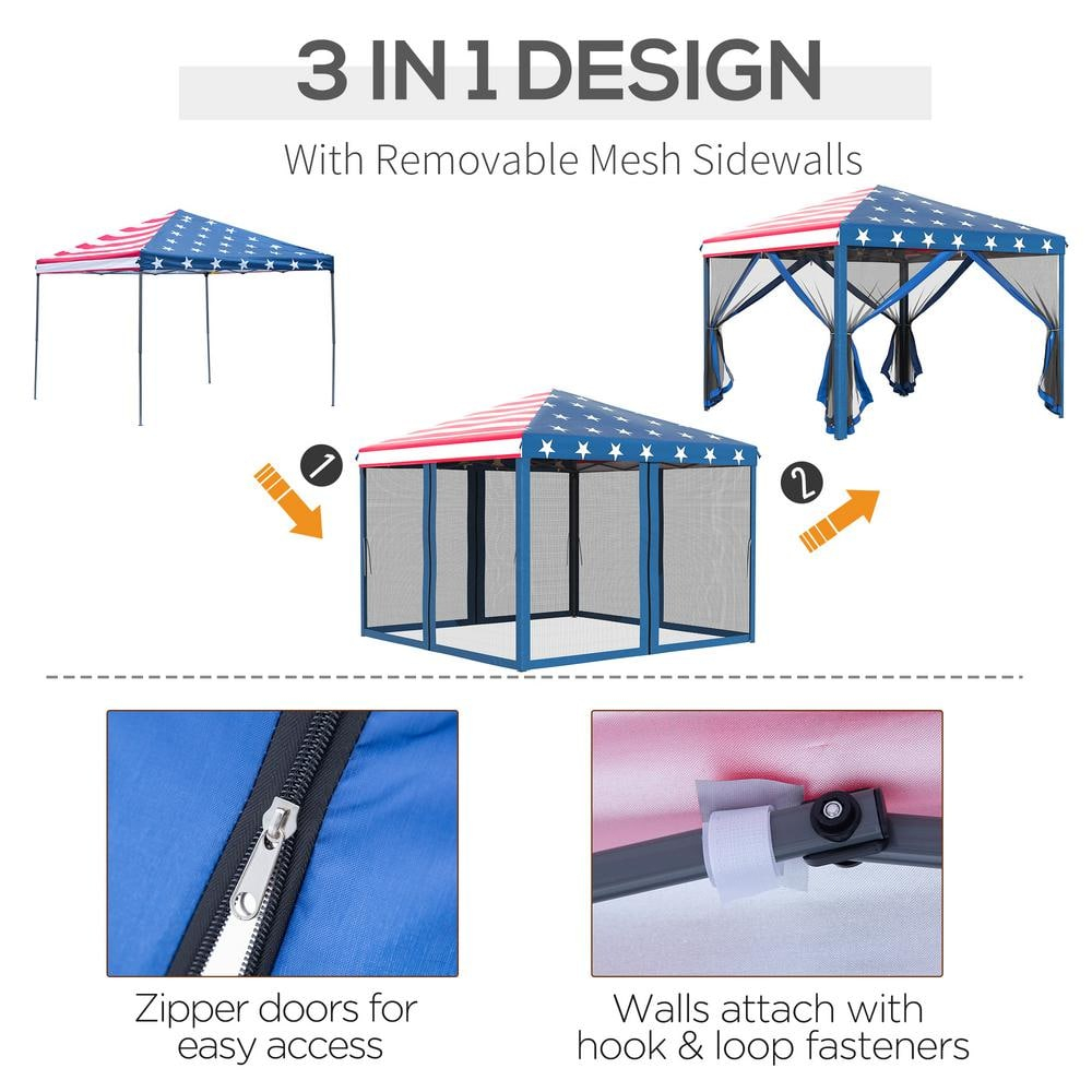 10 ft x 10 ft American Flag Pop-Up Canopy Tent with Mesh Netting