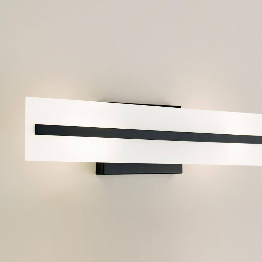 Midnight Black Steel 24" Bath Vanity Light with Satin Etched Glass Shades