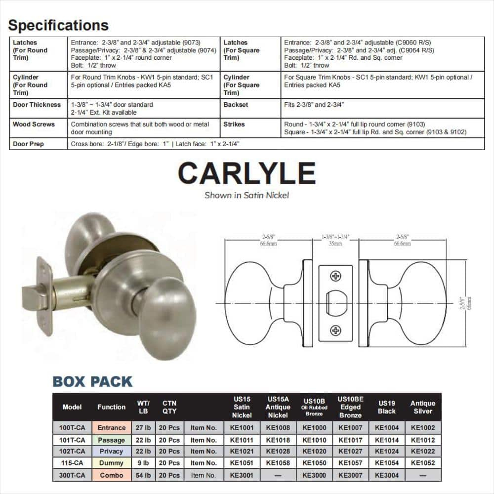 CALLAN Carlyle Privacy Door Knob