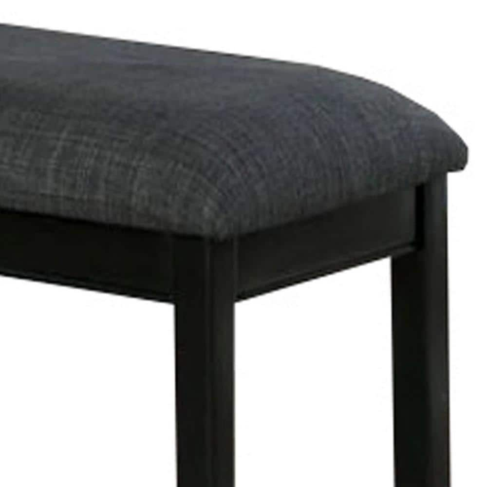 Benjara Fabric Seat Bench with Wooden Sleek Block Legs, Black and Gray