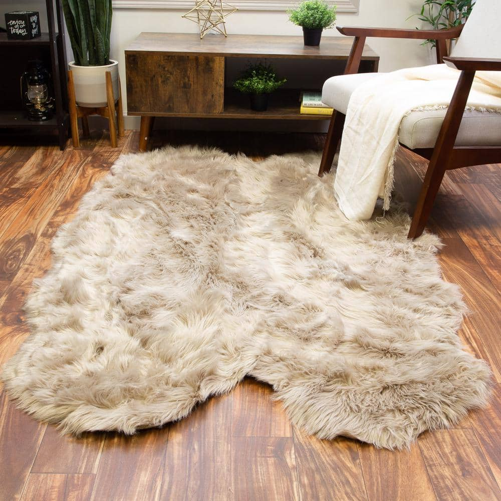 Ultra Soft Faux Sheepskin Fur Shag Rug Light Brown 4' x 6' Sheepskin