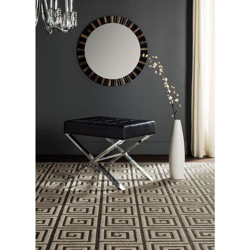 SAFAVIEH Sienna Modern Glam X-Leg Upholstered Rectangular Ottoman, Black/Chrome\