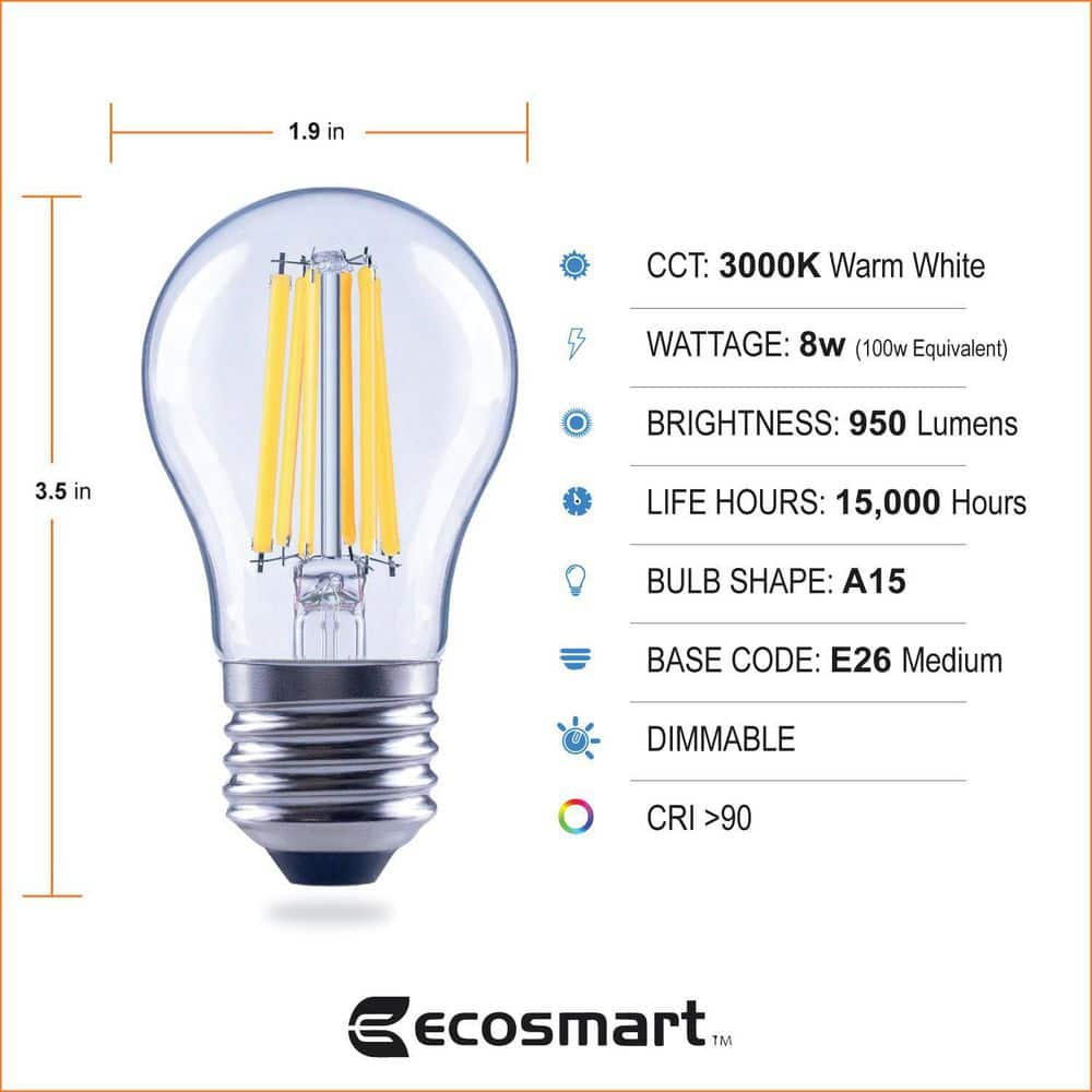 EcoSmart A15 Dimmable Appliance Fan LED Edison Light Bulb Bright White (3-Pack)
