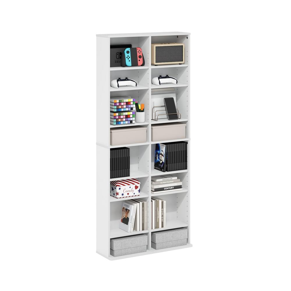 Furinno JAYA 16-Shelf Multimedia Media Storage Tower Rack with Adjustable Shelves, White