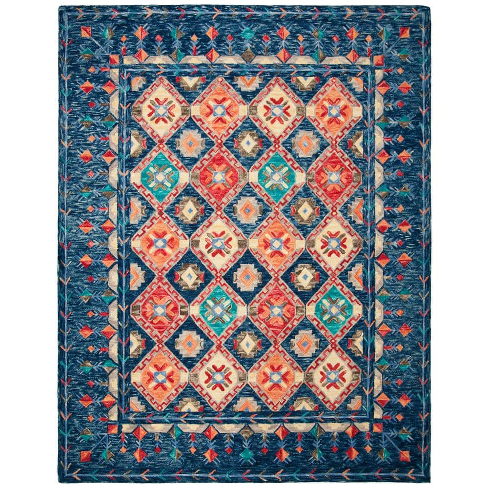 SAFAVIEH Aspen Christabella Geometric Wool Area Rug, Navy/Orange, 10' x 14'