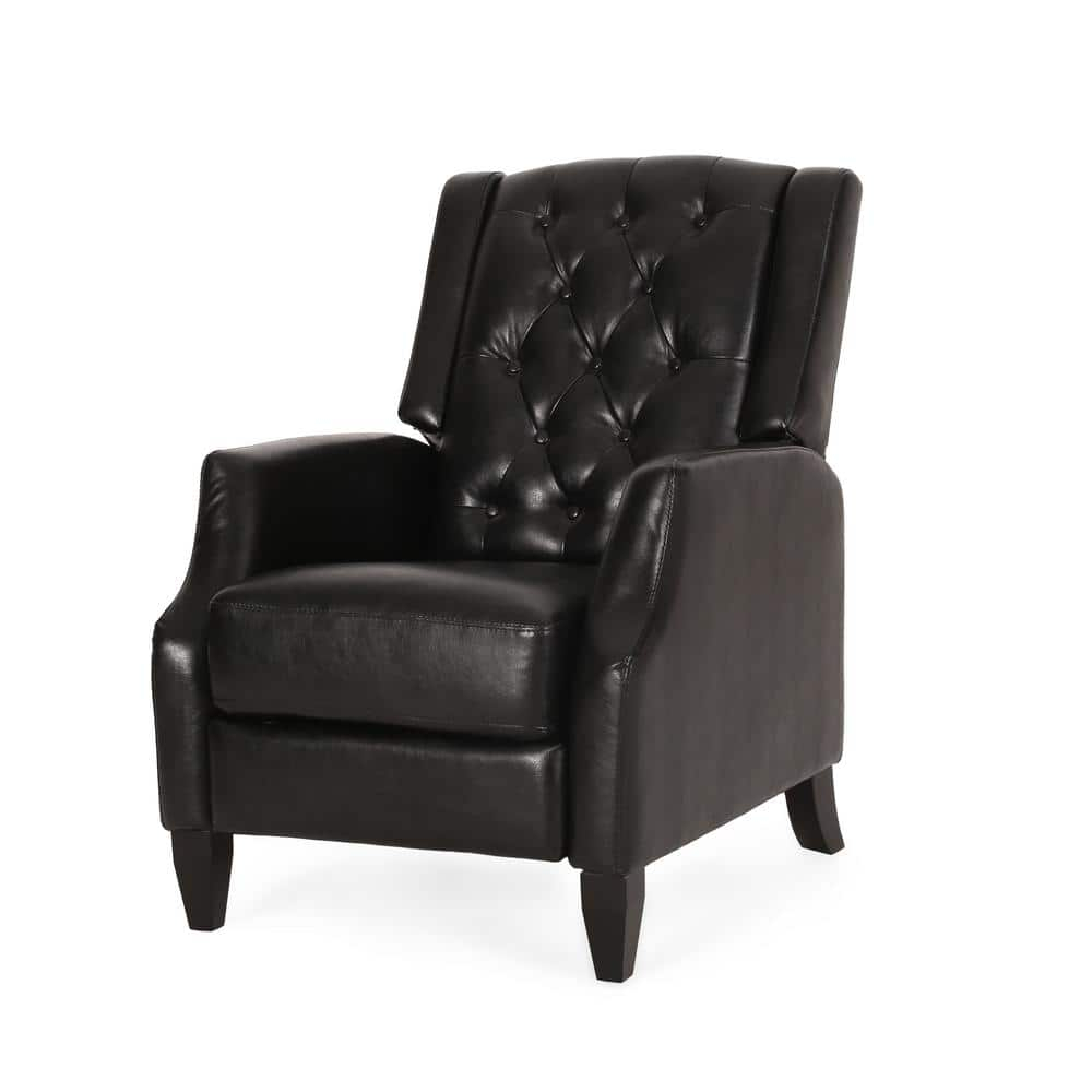 Noble House Steinaker Faux Leather Tufted Pushback Recliner, Midnight Black and Dark Brown