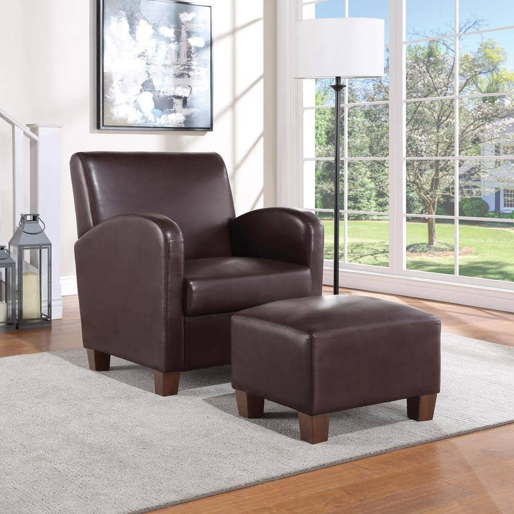 Aiden Chair & Ottoman Cocoa Brown Faux Leather with Medium Espresso Legs