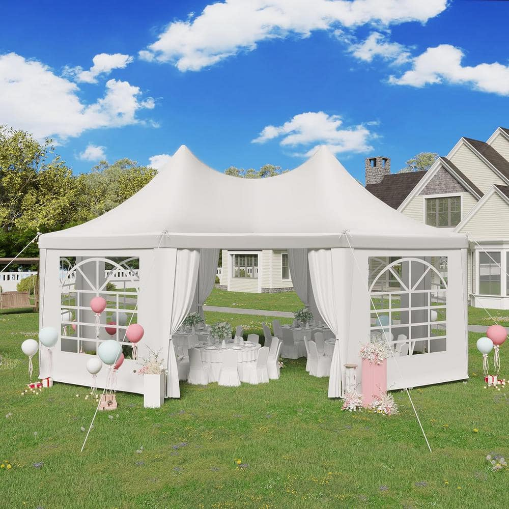 EROMMY 20x15ft Party Tent, White Wedding Tent, Octagonal Heavy Duty Canopy with 6 Removable Sidewalls, 6 Church Windows and 2 Pull-Back Doors, Outdoor Gazebo Pavilion Shelter Tent for Party, Event