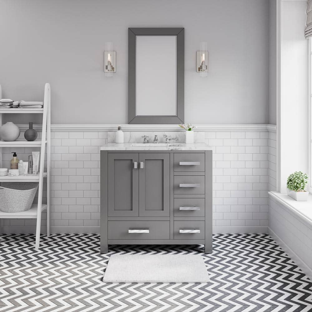 Madison 36 in. W x 21.5 in. D x 34 in. H Single Sink Bath Vanity in Cashmere Grey with Carrara White Marble Top