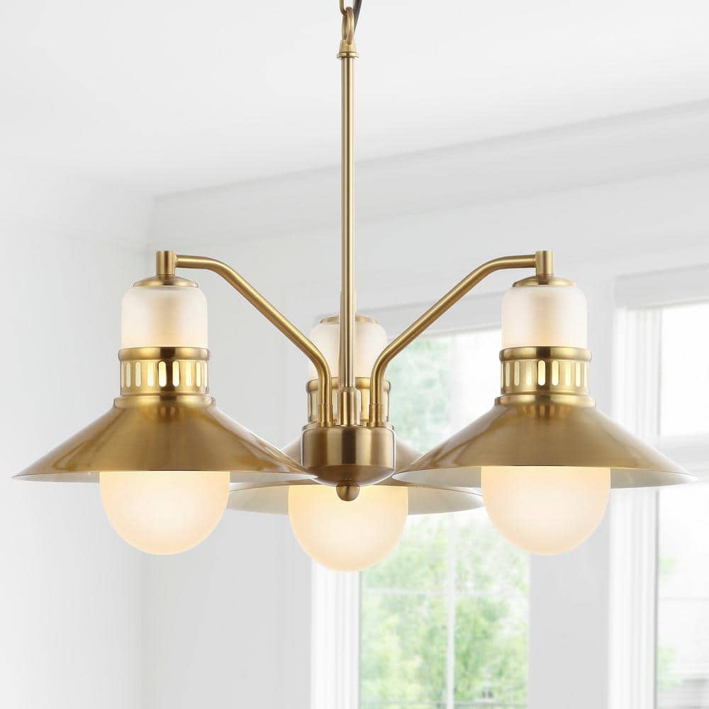 JONATHAN Y JYL6122A Colin 3-Light 22" Adjustable Iron/Glass Retro Hurricane LED Chandelier, Contemporary, Glam for living room, dinning room, bedroom, office Bulb Included, Brass Gold