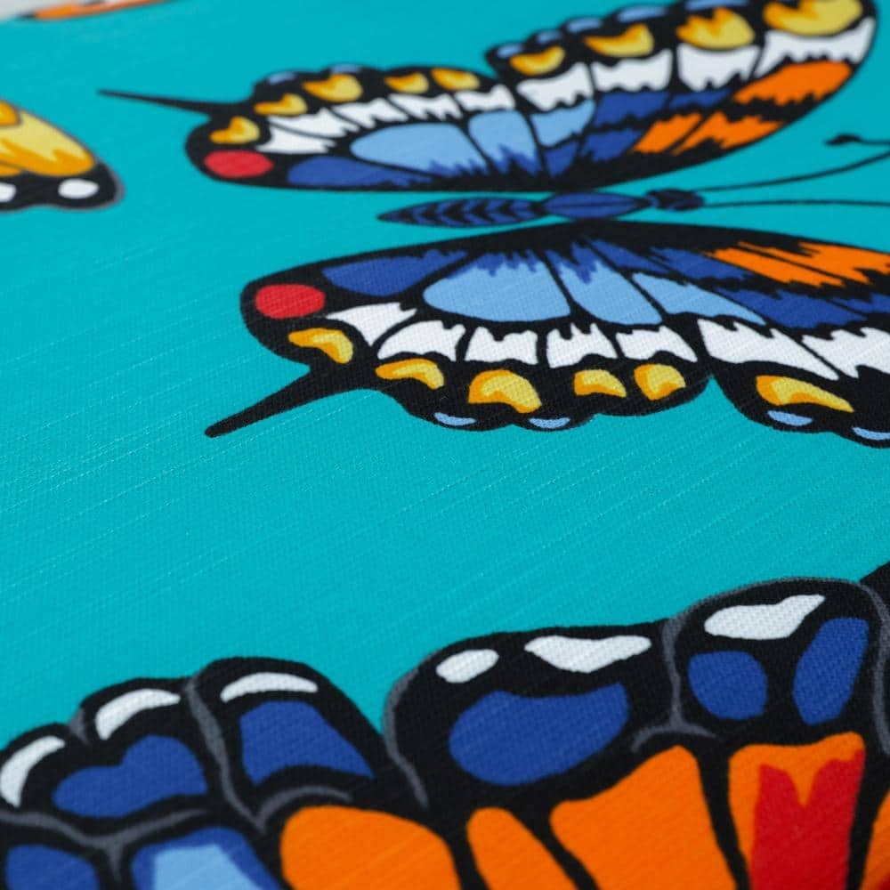 Butterfly Garden Teal Lumbar Pillow Set - Fade-Resistant Polyester