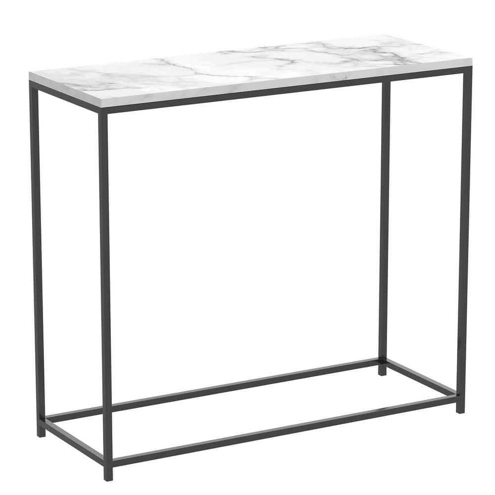 28" Black Marble and Metal Console Table