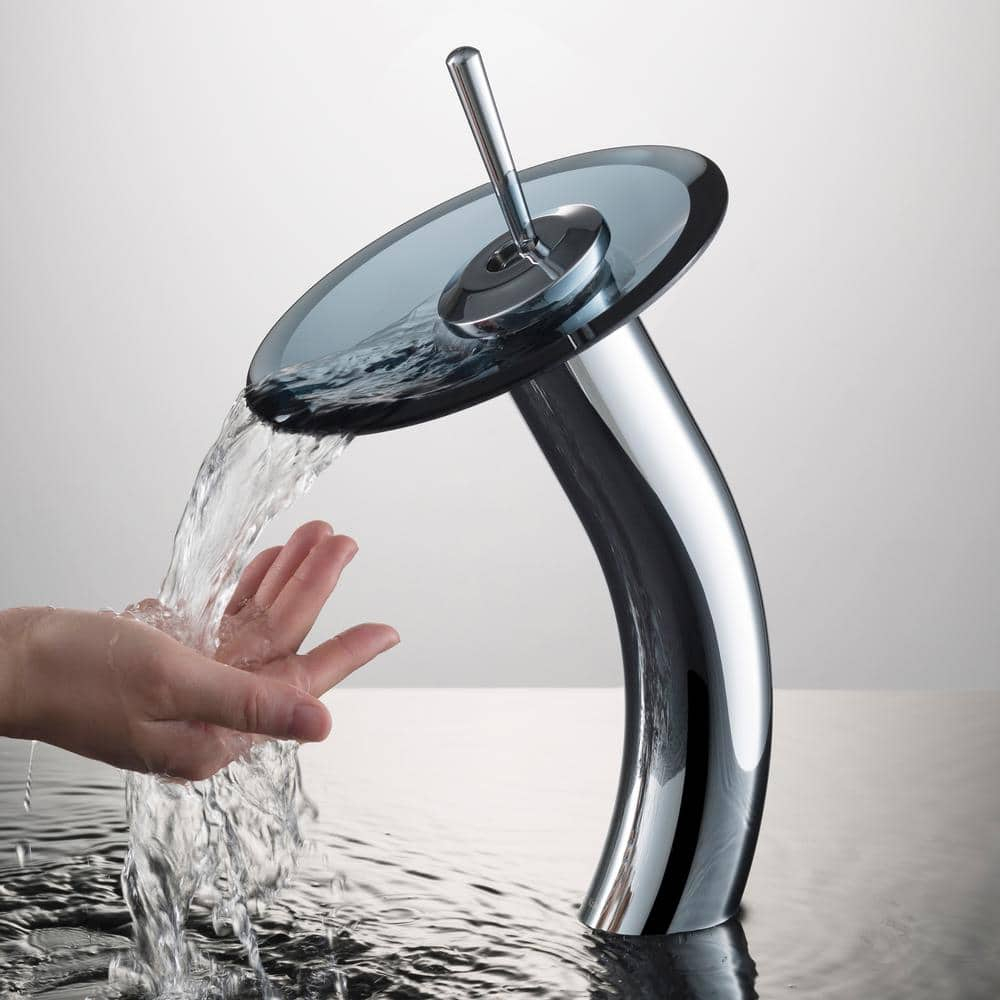 Waterfall Single Hole Single Handle Bathroom Faucet with Drain Assembly